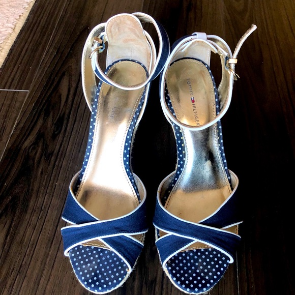 Tommy Hilfiger Navy and White Wedges - Picture 2 of 12